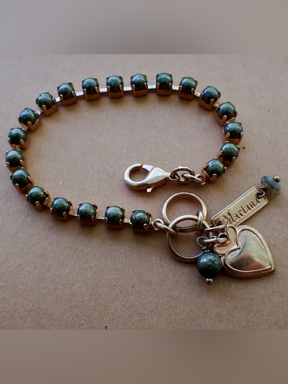 Mariana Pyrite Crystal, Rose Gold-Tone Bracelet with Heart Charm